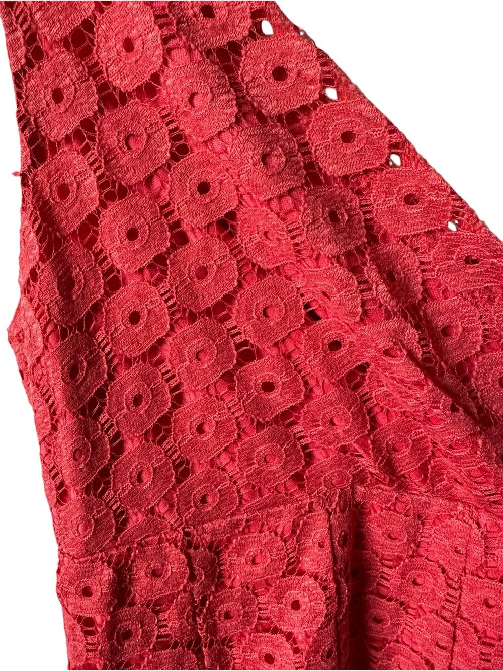 Glamour Coral Red Eyelet Lace Fit & Flare Cocktail Dress Size 10 V-Neck Like New - Picture 7 of 9